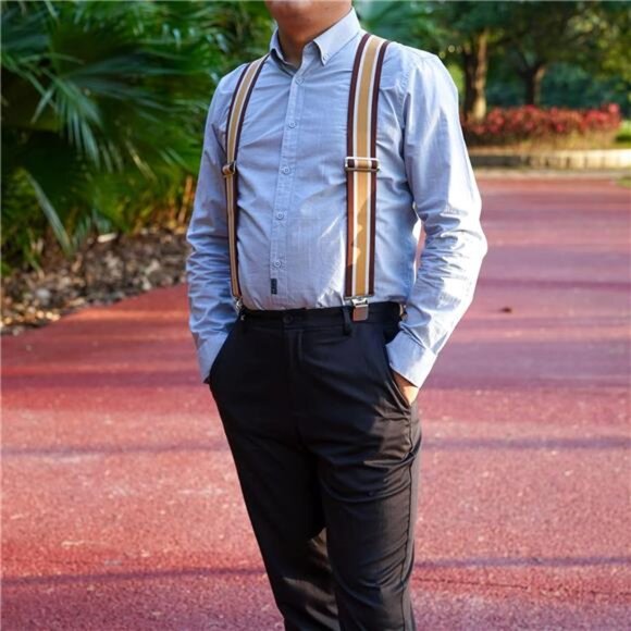 MELOTOUGH Men's Suspenders Fully Elastic 2 inch Wide X back Heavy Duty Work - Picture 4 of 7